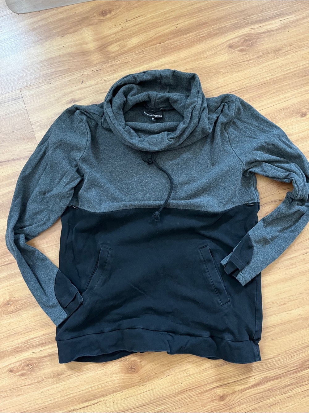 Nursing Queen Two-Tone Gray & Black Cowl Neck Sweater